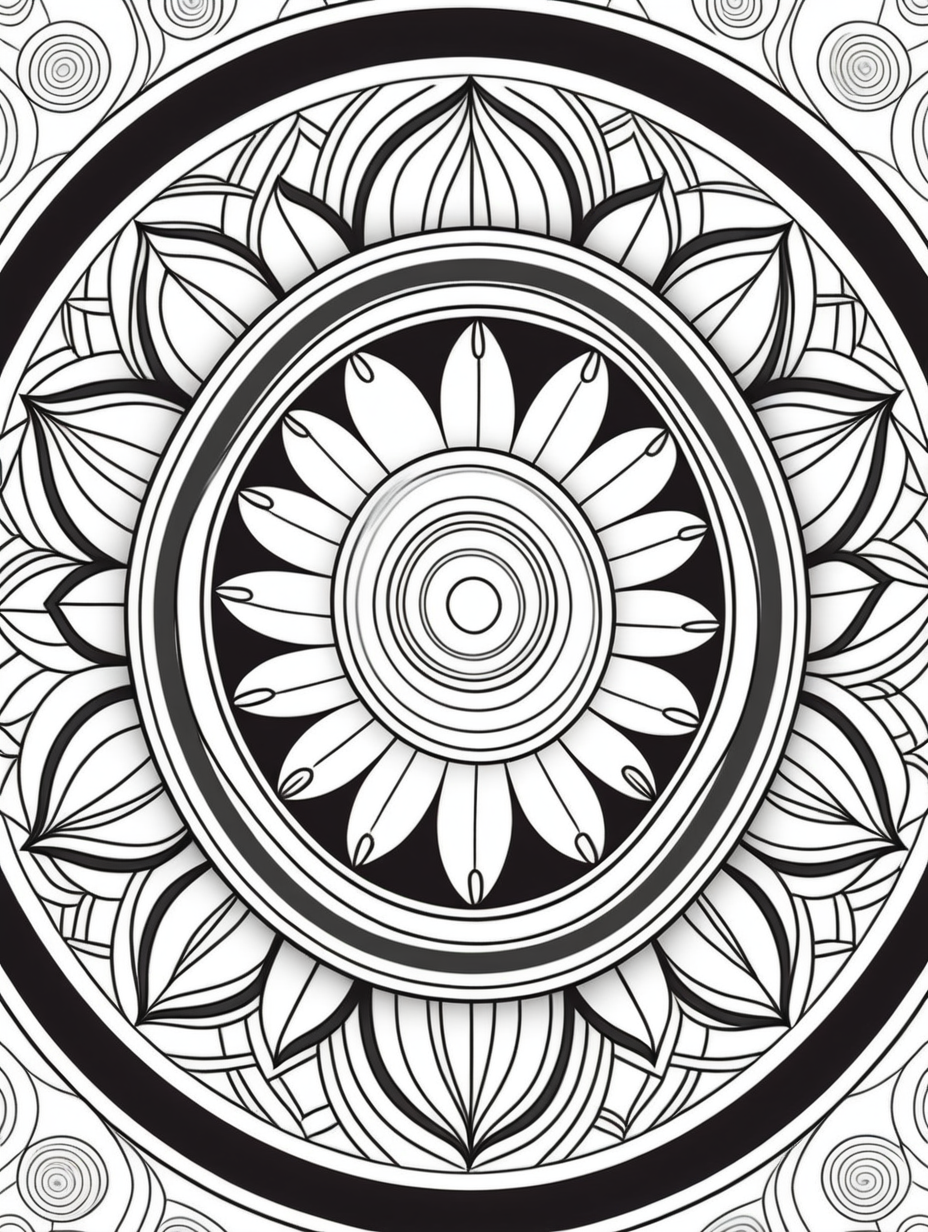football inspired mandala pattern, black and white, fit to page, children's coloring book, coloring book page, clean line art, line art, no bleed