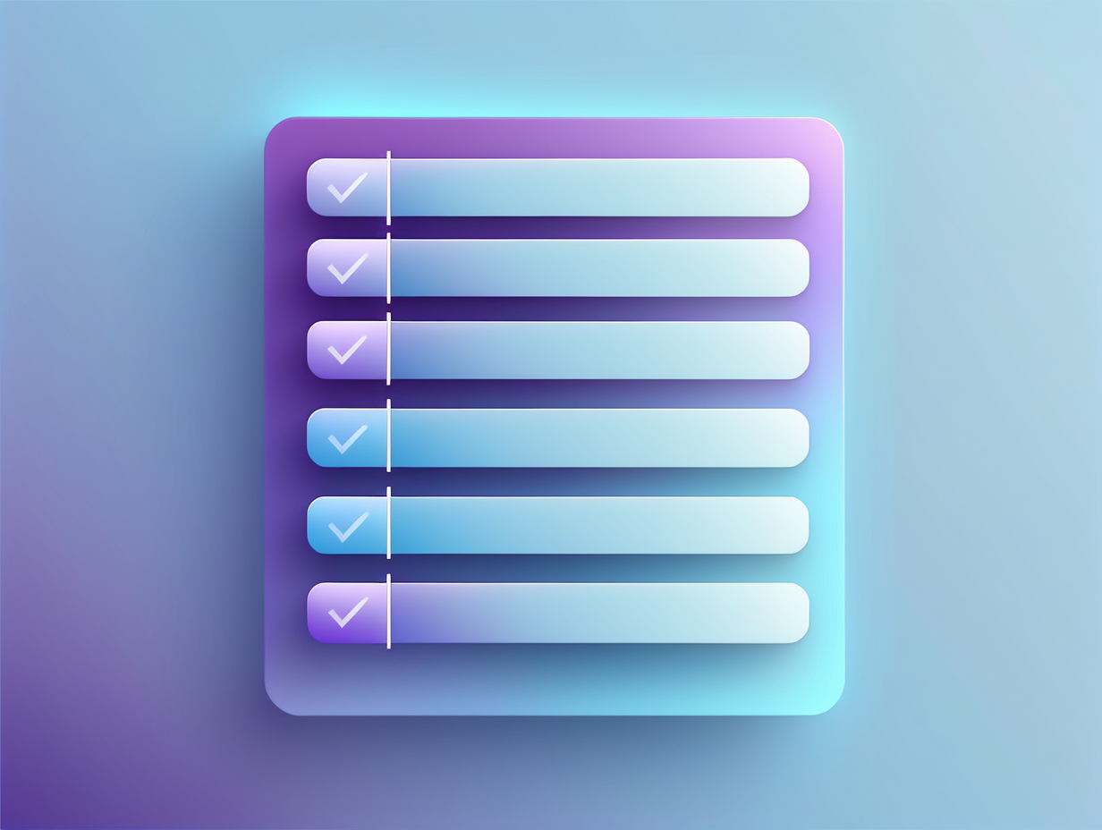 checkmark list, cool purple, and light blue gradient on a light blue background, no words, thin lines 


