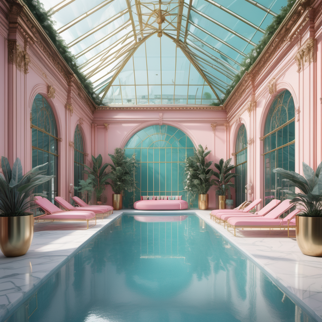 hyperrealistic image of grand modern Parisian indoor pool