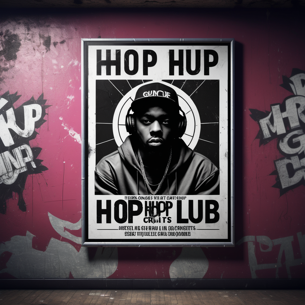  image mock up featuring a poster on a wall inside a grungy hiphop club 