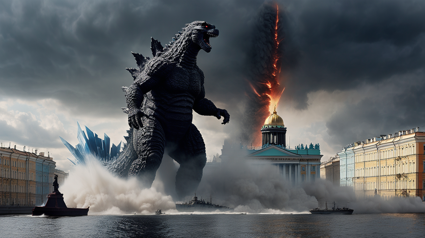 Godzilla destroying Saint Petersburg