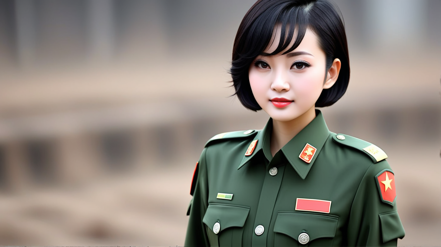 一名中国女兵
短发
黑发
主持新闻
