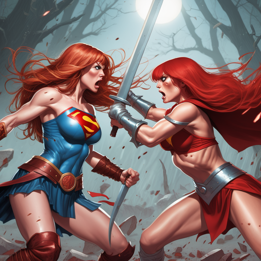 Super Girl vs Red Sonja fighting