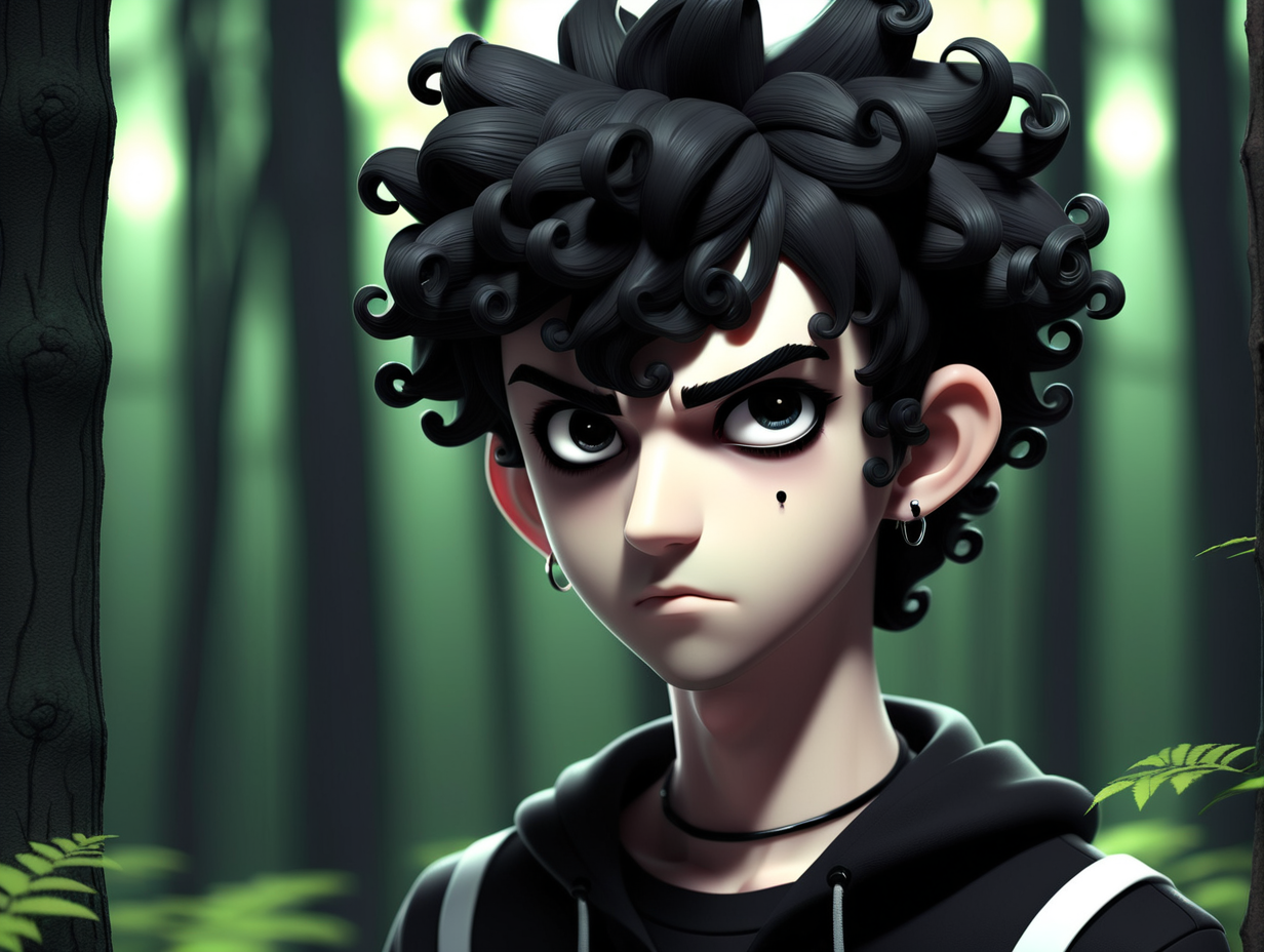 3d anime male short black curly hair black