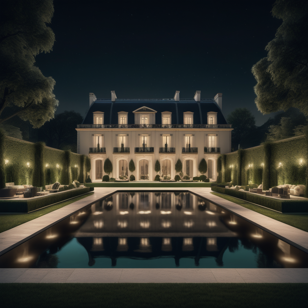 hyperrealistic image of a grand modern Parisian estate