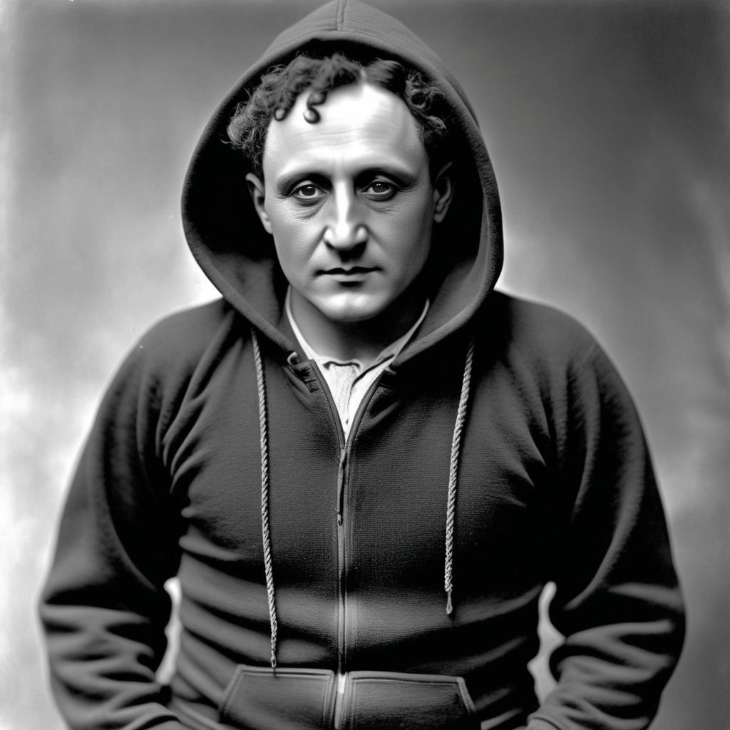 Harry Houdini wearing a hoodie