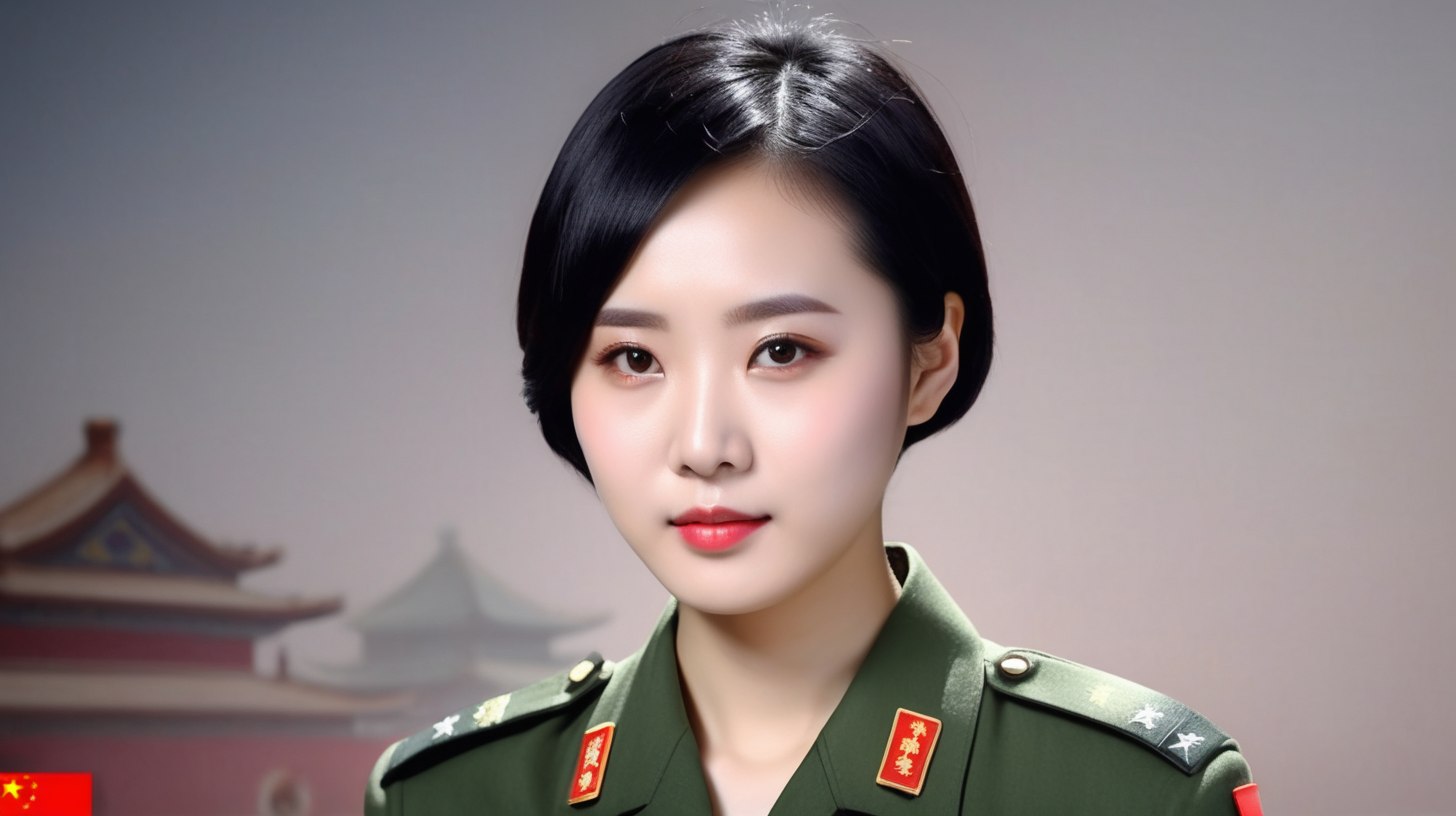 A Chinese Peoples Liberation Army female soldierYouthBlack hairShort