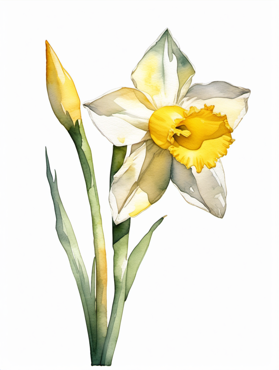 simple single daffodil watercolor style with a white