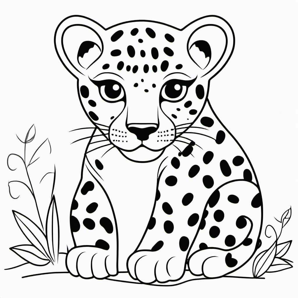 draw a cute leopard animal with only the outline in black for a coloring book for kids