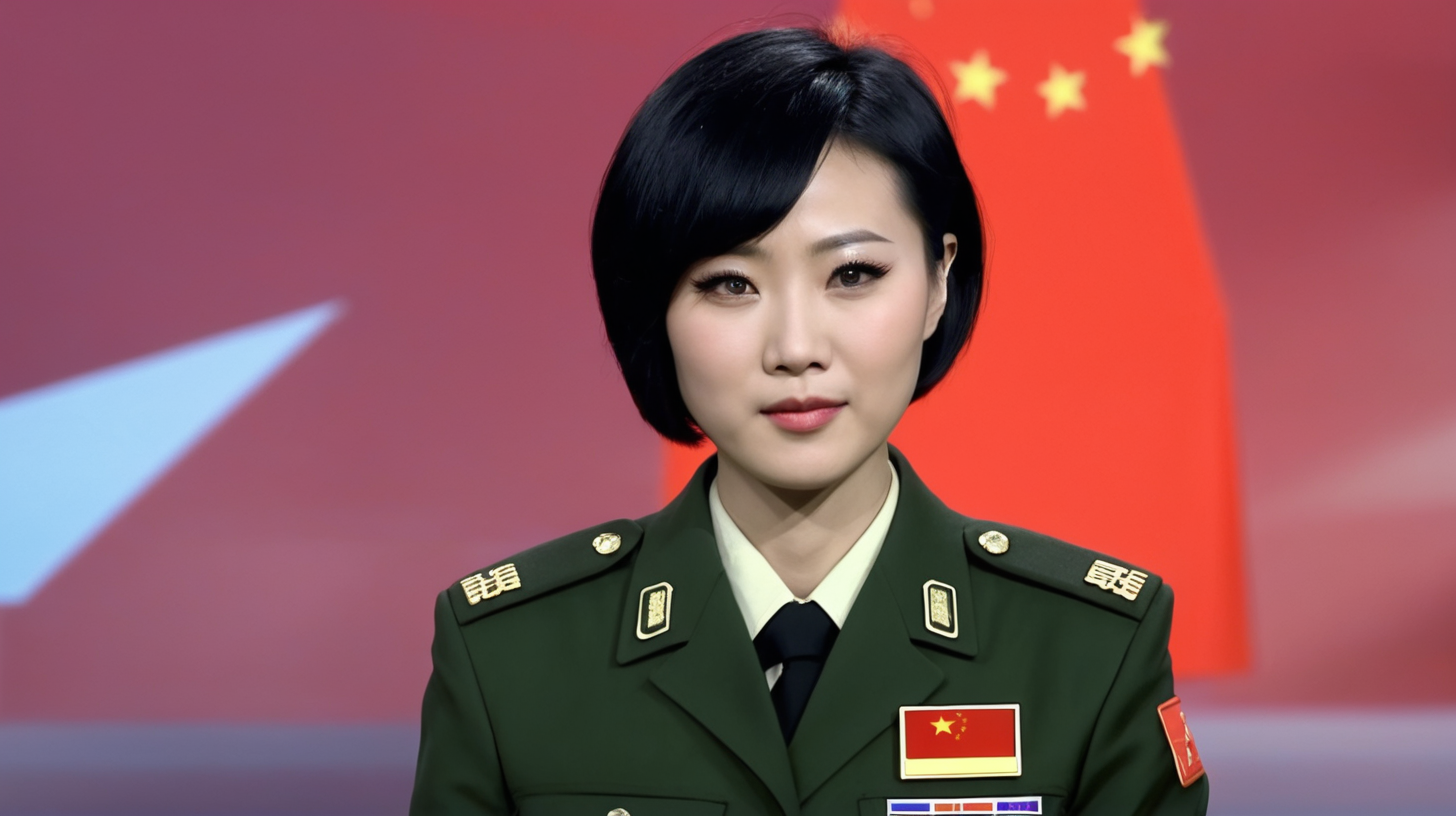 A Chinese female soldierShort hairBlack hairHosting the news