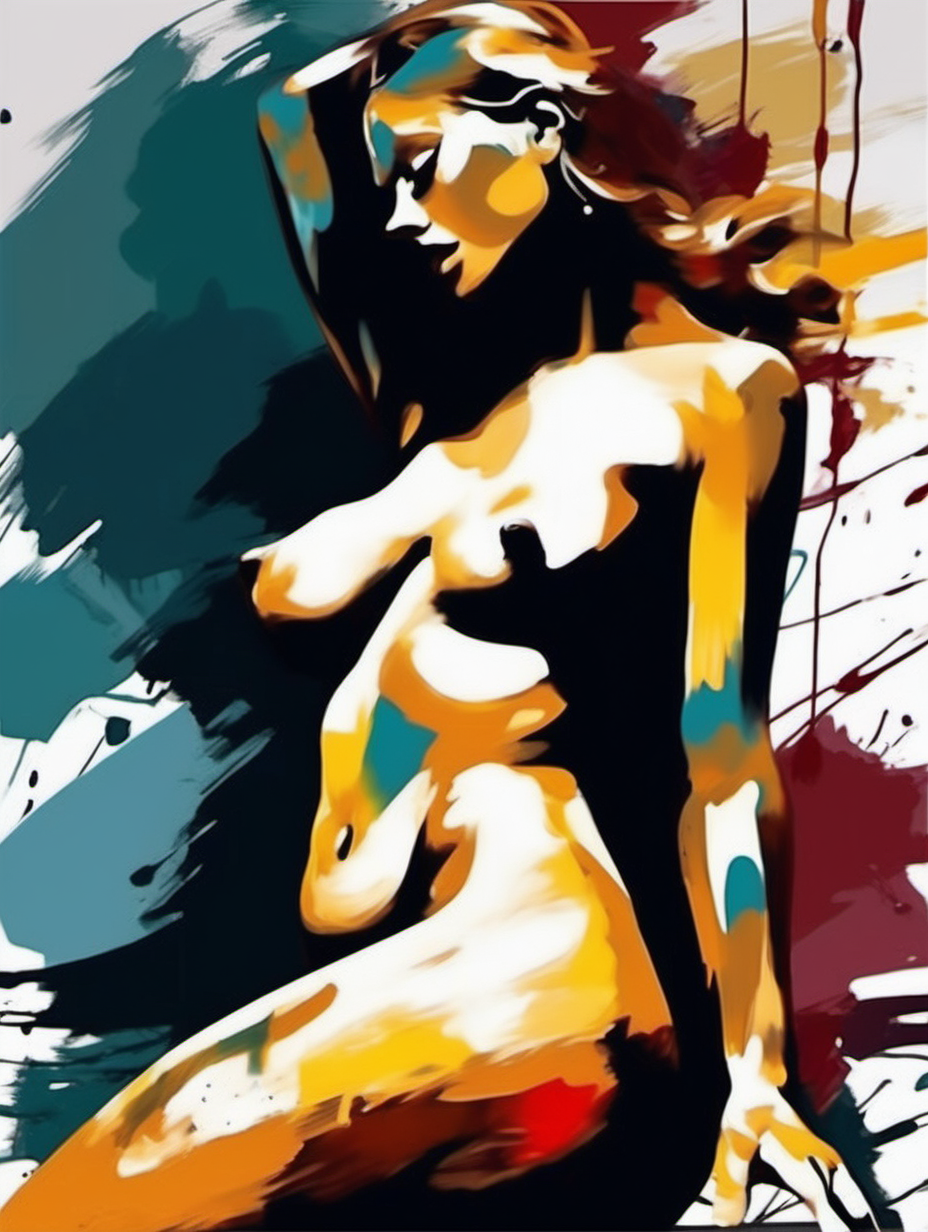 abstract sexy-female-figure wall-art design. dry-brush paint strokes