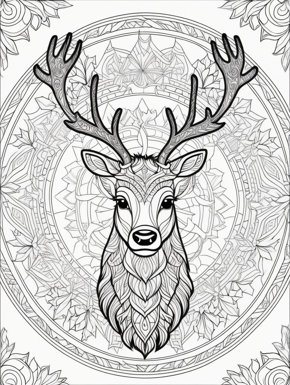 mandala coloring page - Santa Claus's Reindeer. Whole page mandala theme including background.