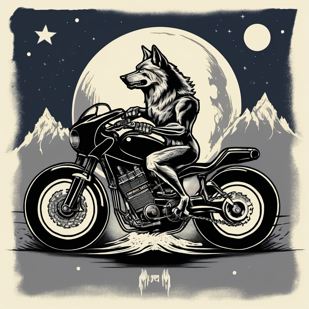 howling wolf on super bike, t-shirt design