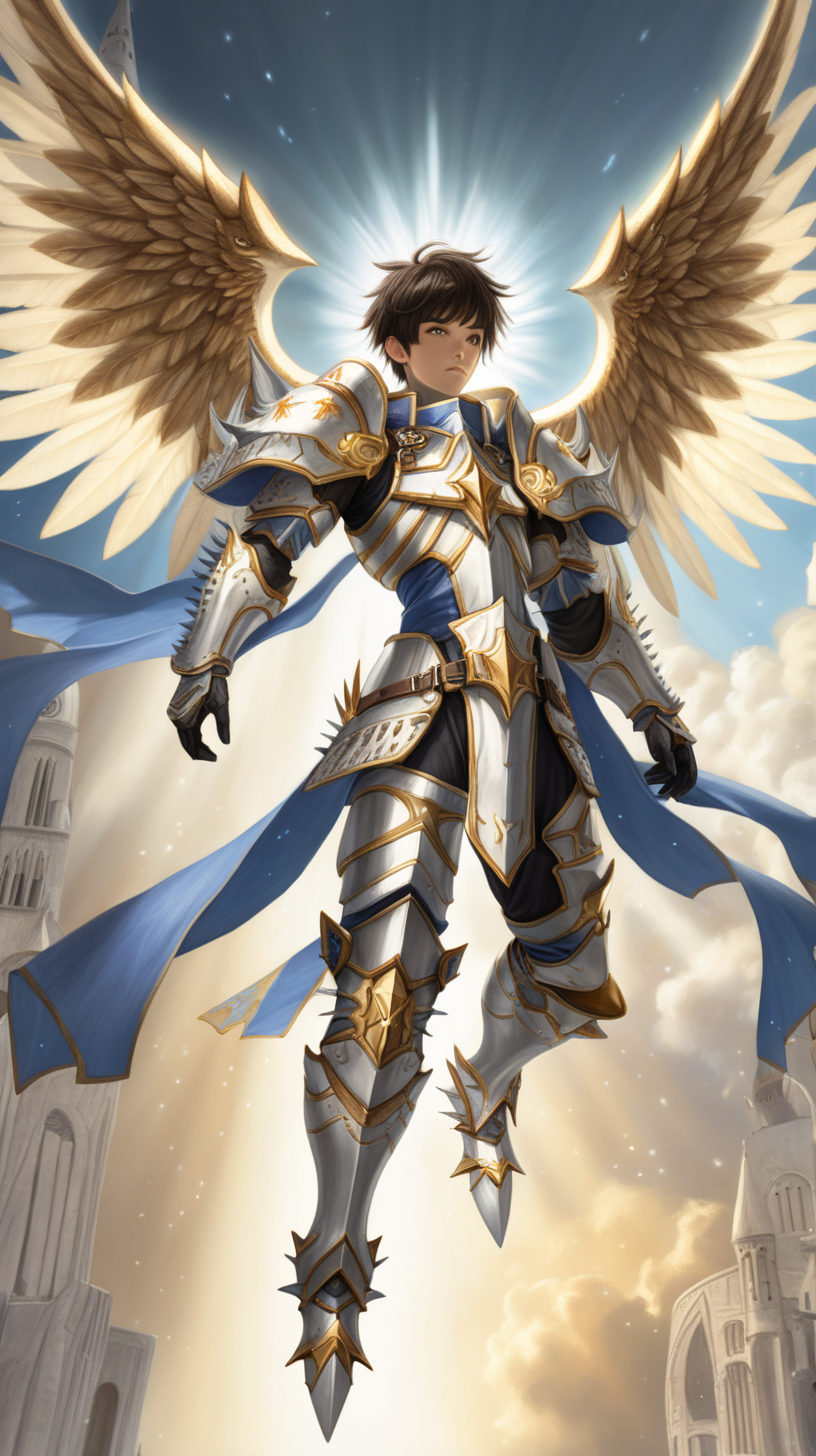 A paladin hovering from the heavens with wings