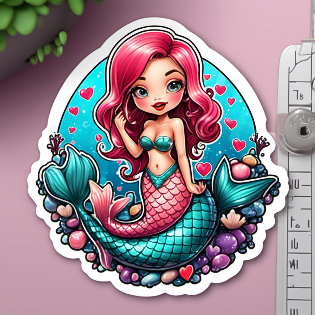 sticker valentine heart so cute big cartoon mermaid