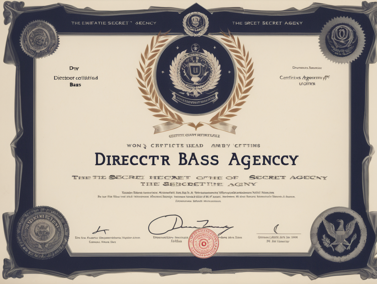 certificate won by Director Bass the head of the Secret agency