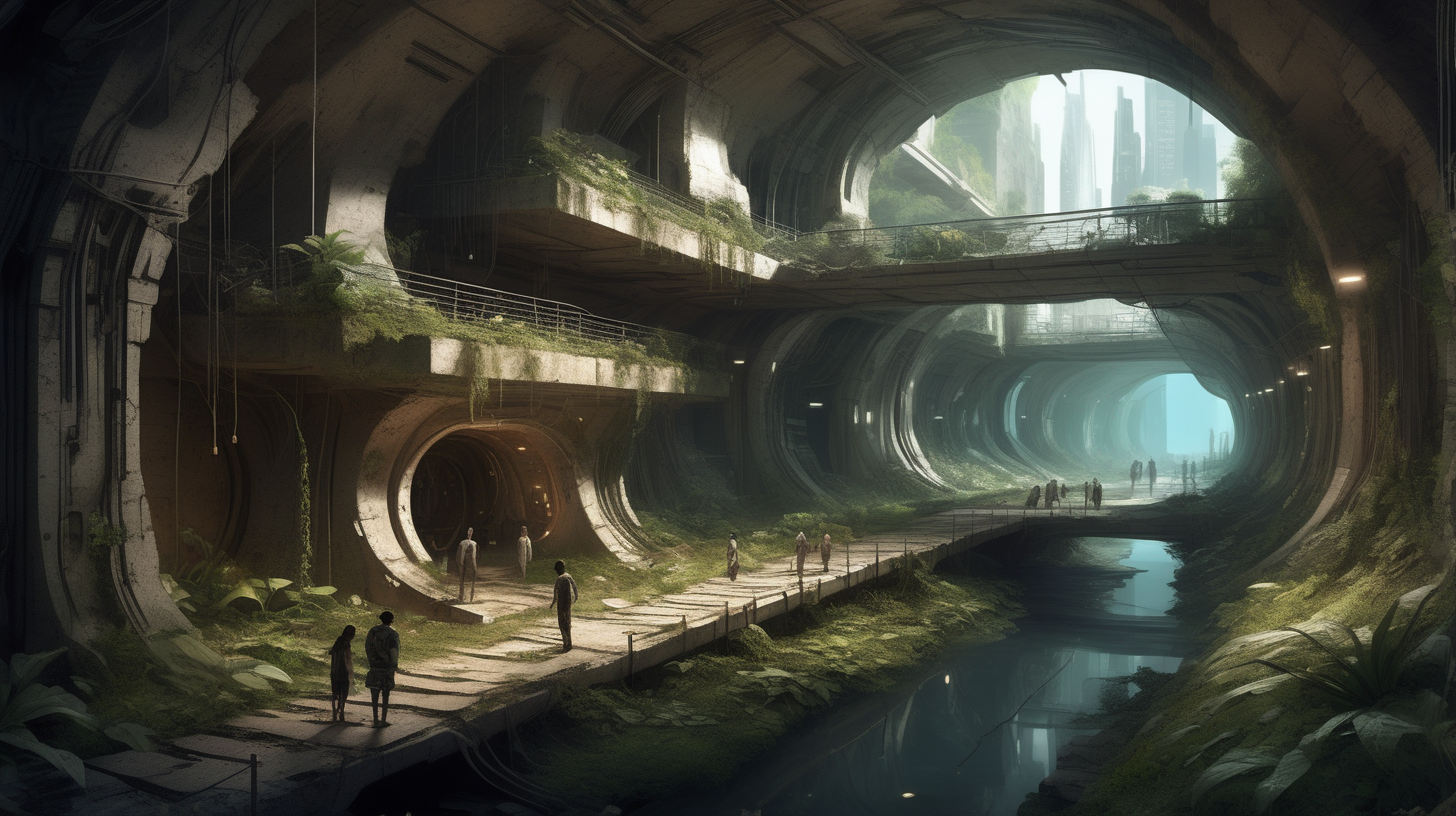 Create concept art for an underground city that