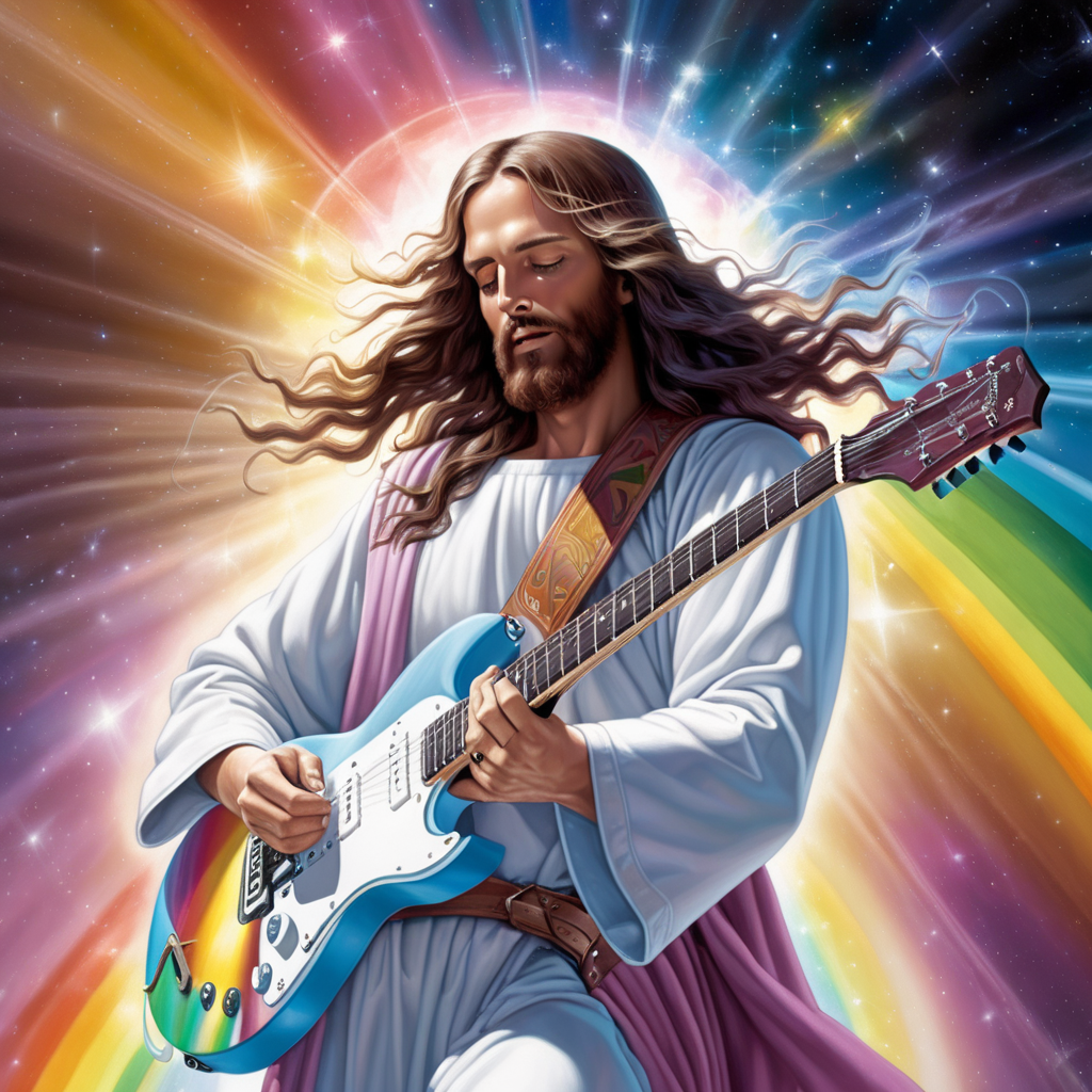 jesus shredding sg guitar rainbow cosmic arena