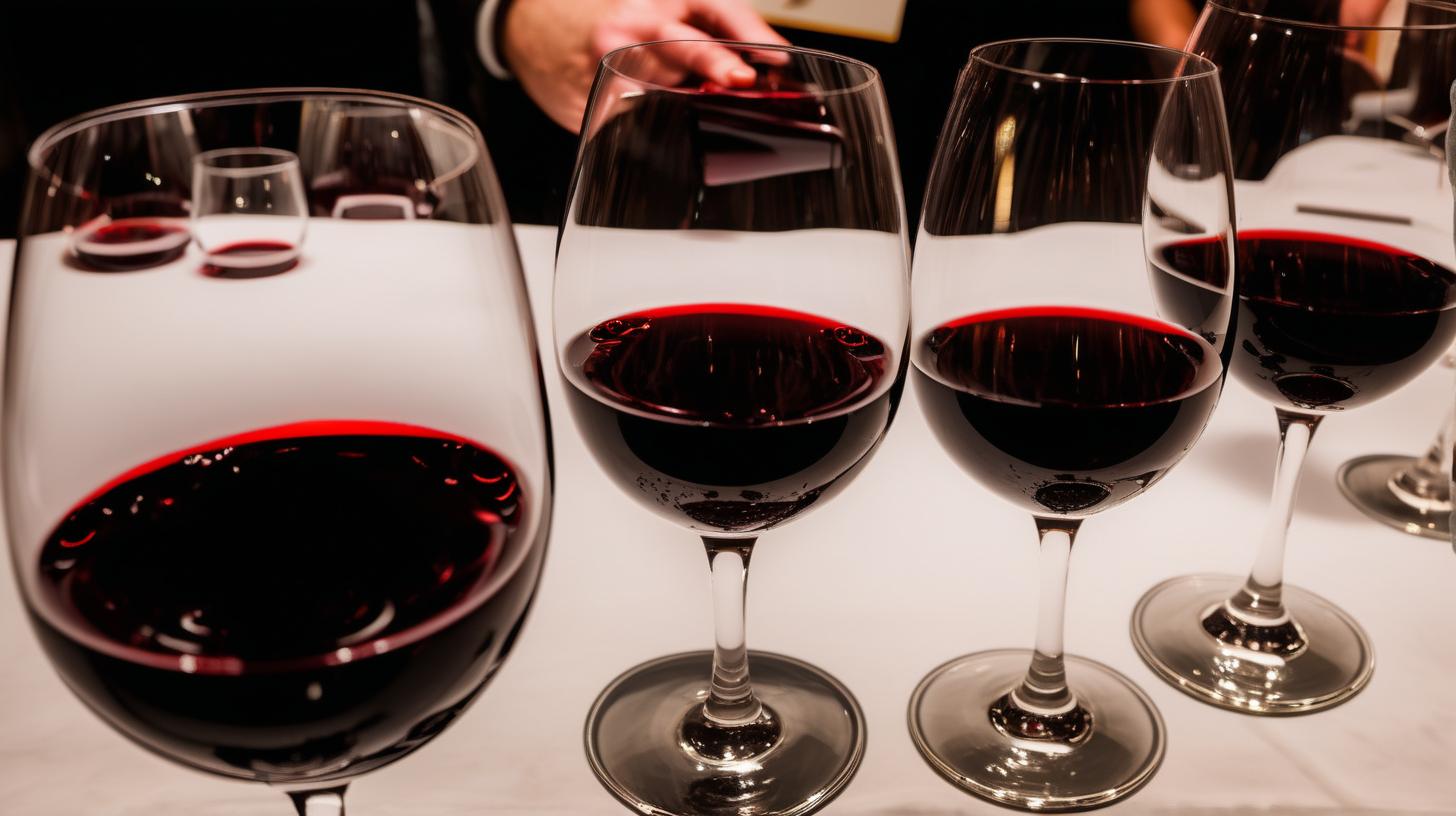 A flight of red wines at a tasting