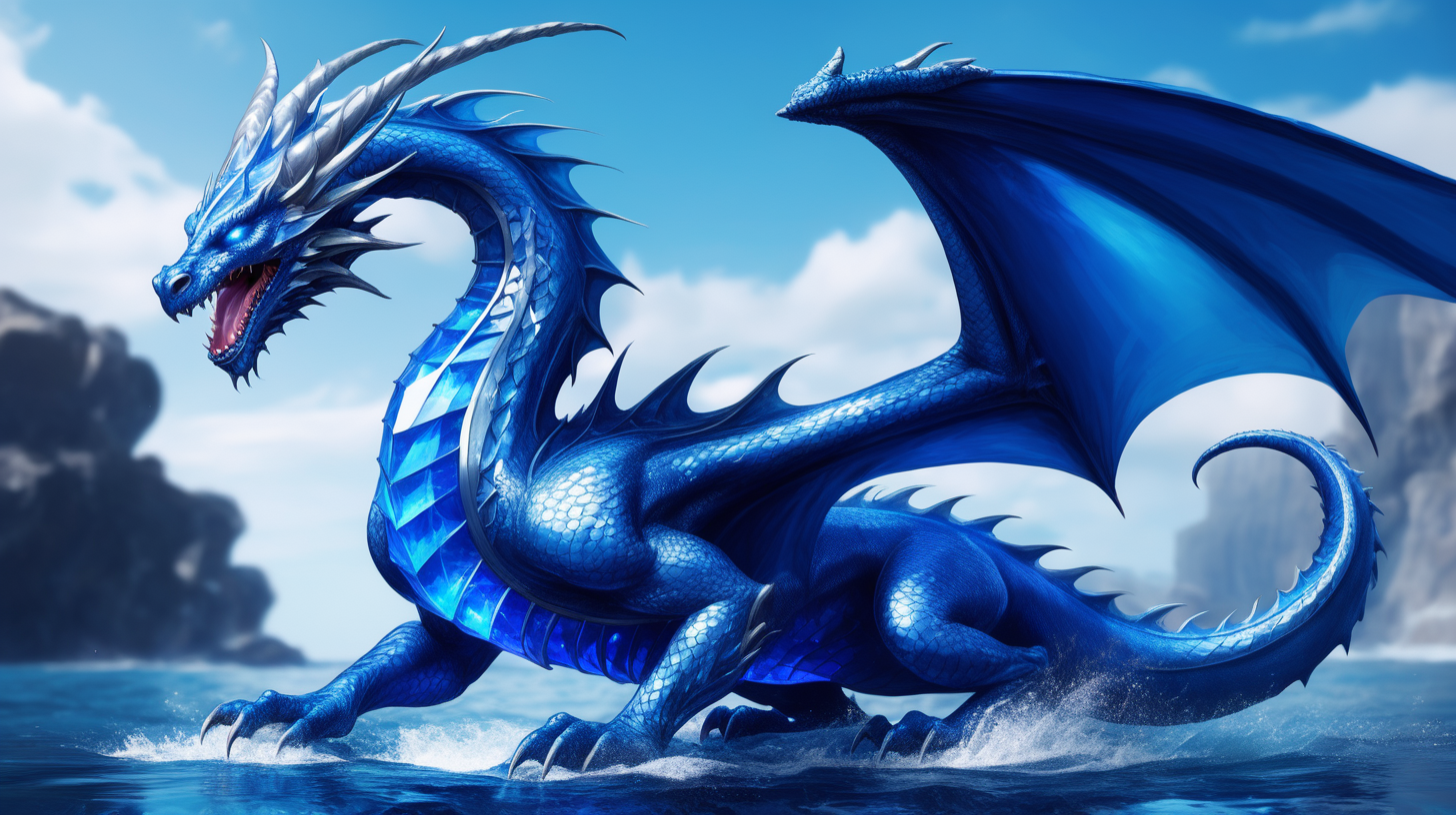 Draw Stunning fantasy Dragon sapphire pose in the