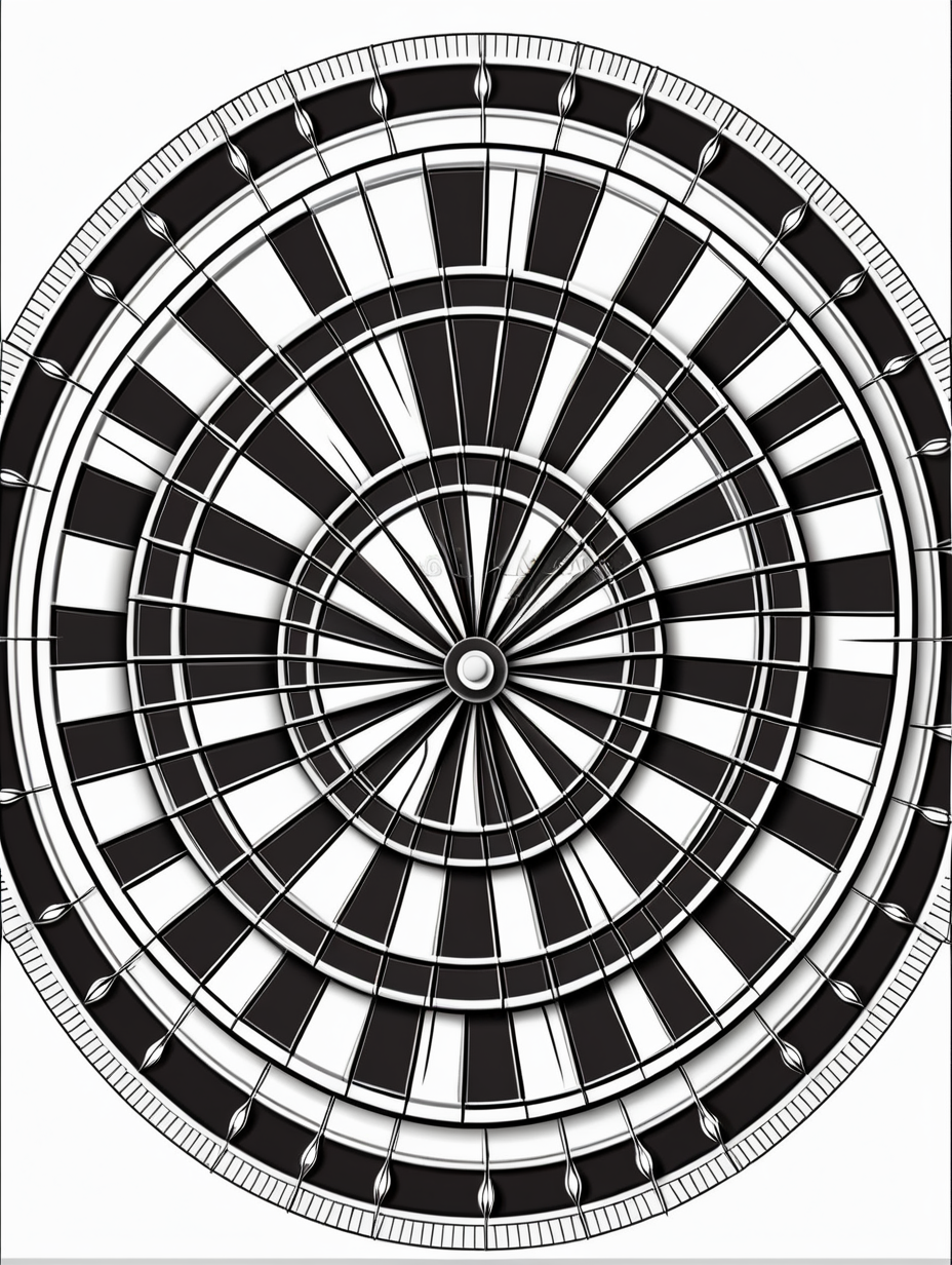 dart board inspired mandala pattern, black and white, fit to page, children's coloring book, coloring book page, clean line art, line art, no bleed
