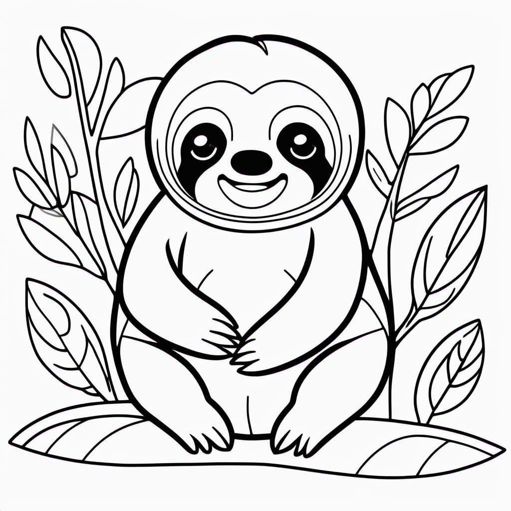 draw a cute Sloth with only the outline in black for a coloring book for kids