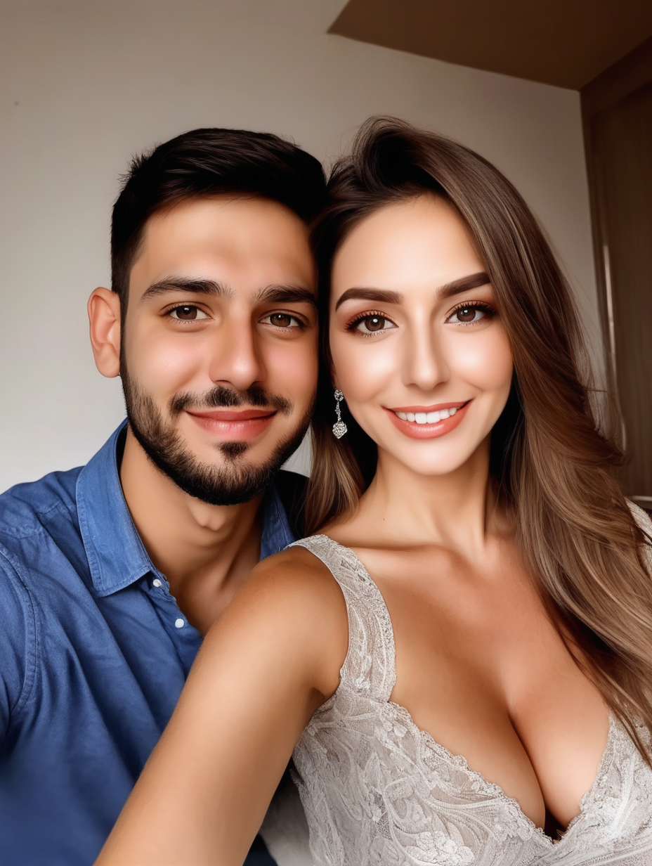 Make a photo of a son inlaw with beautiful wife
