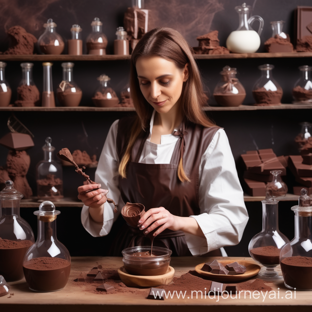 The woman alchemist works with chocolate