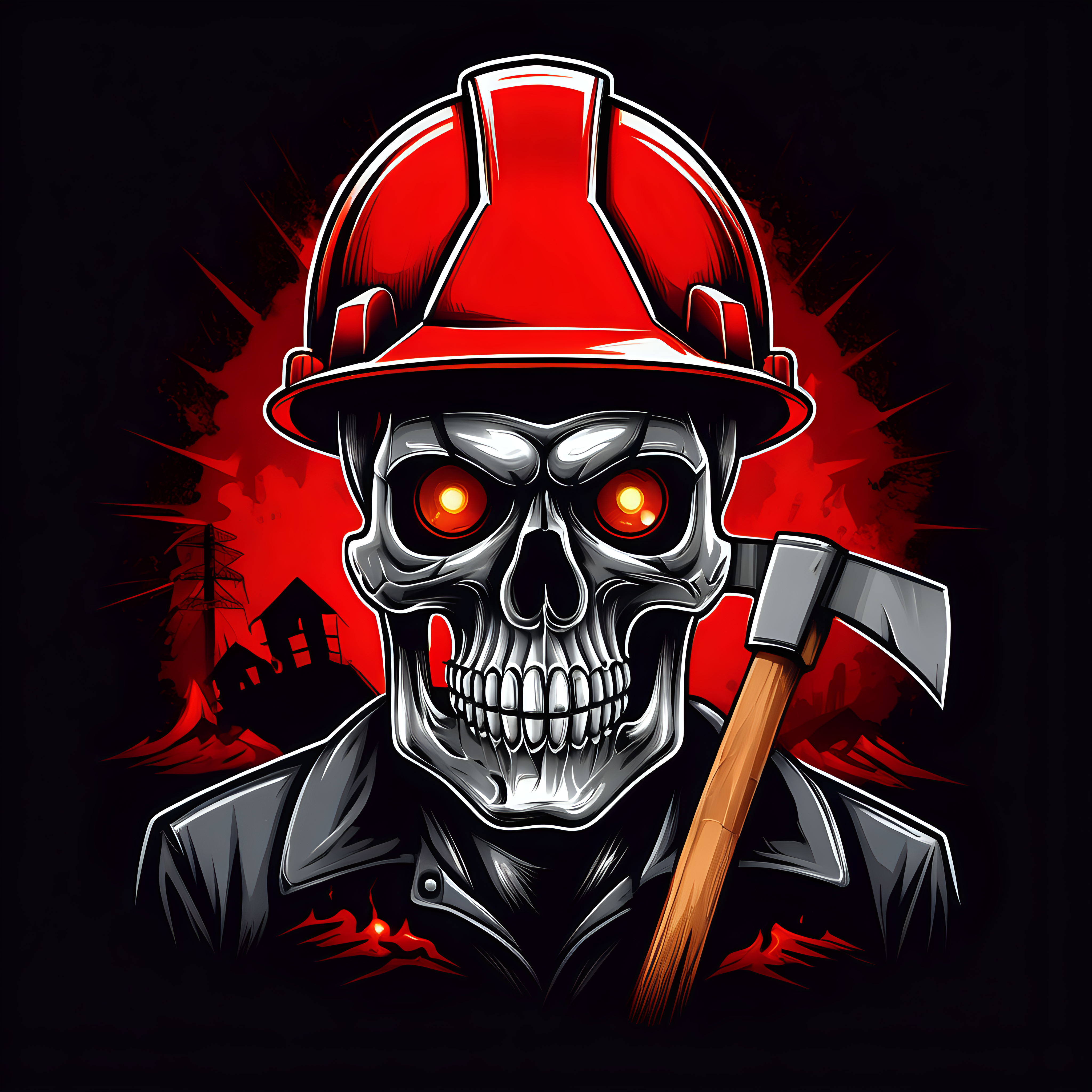 Foreman skull with construction worker helmet and lamp
