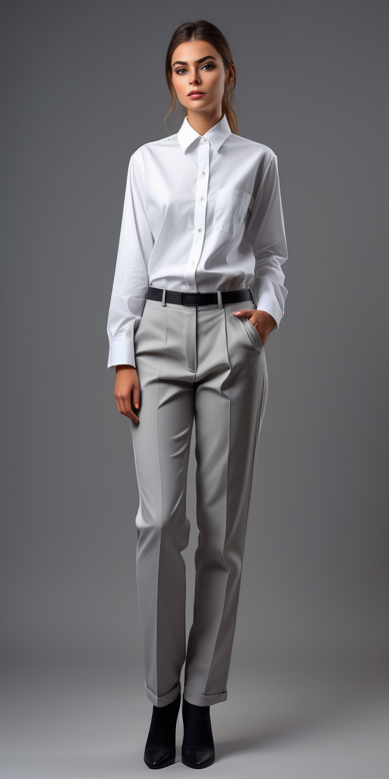 woman waiter uniform long sleeve oversize white shirt