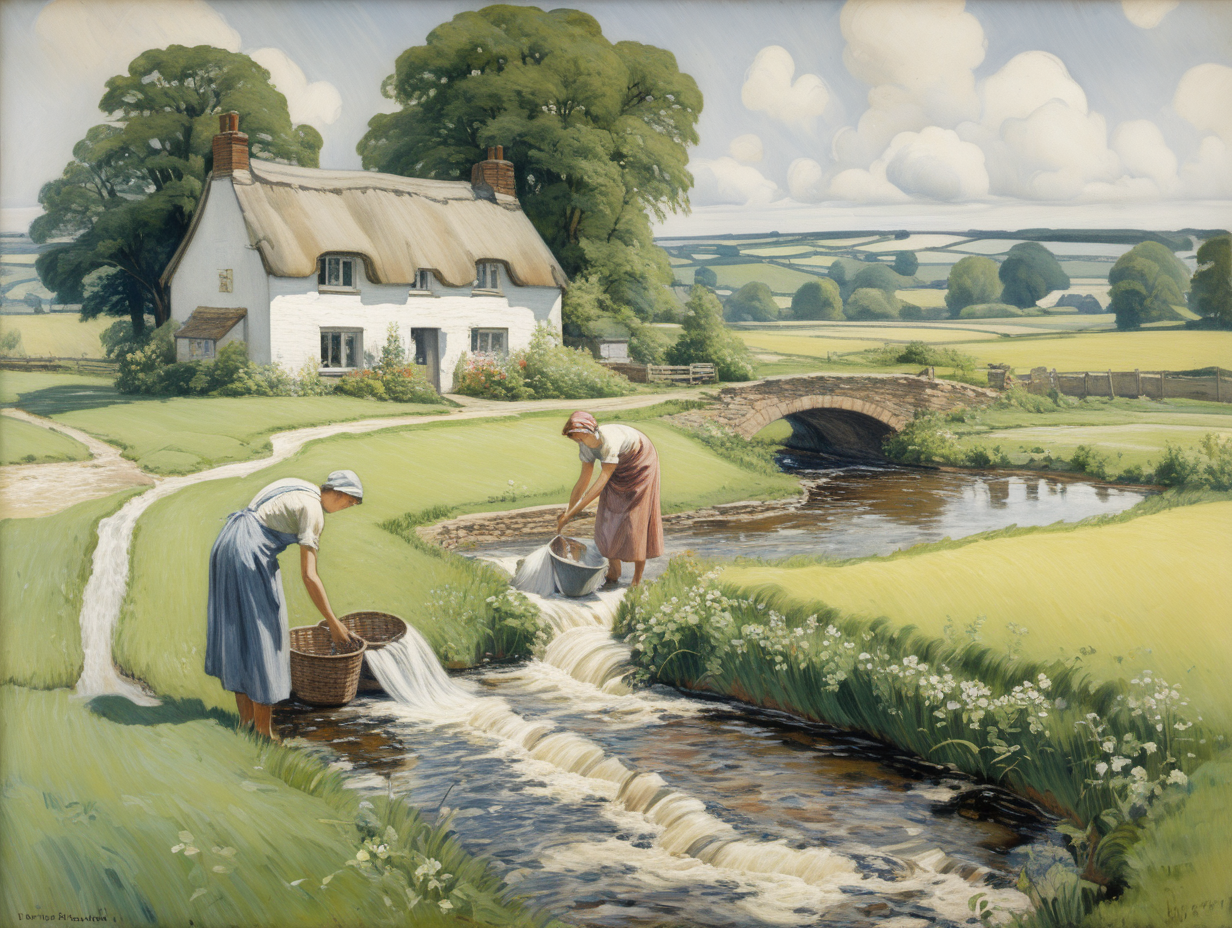 Laundresses streams fields cottage 1930