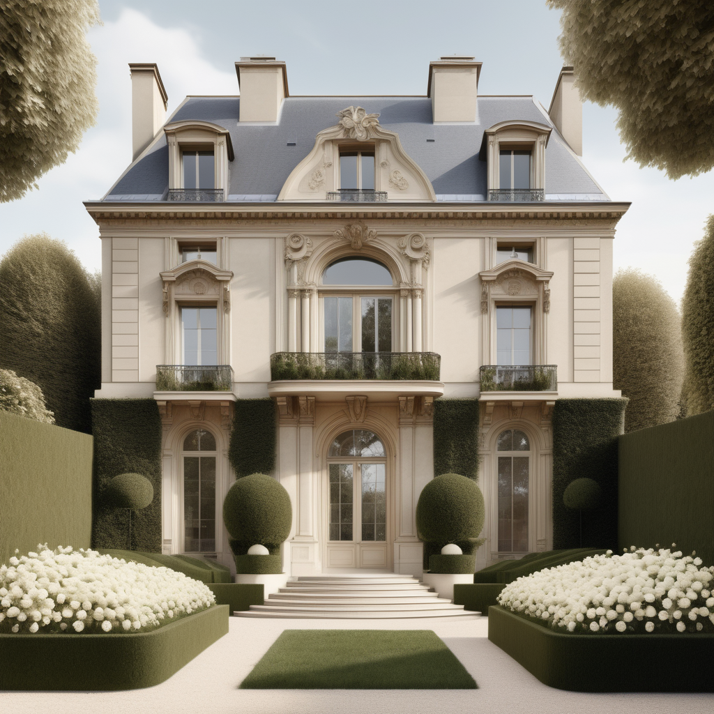 a hyperrealistic of a grand modern Parisian estate