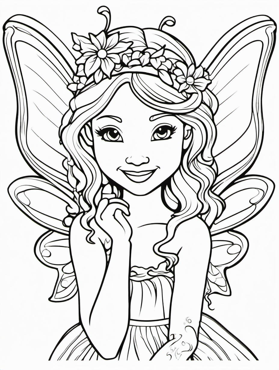 Adorable Smiling Fairy Coloring Pages with No Background