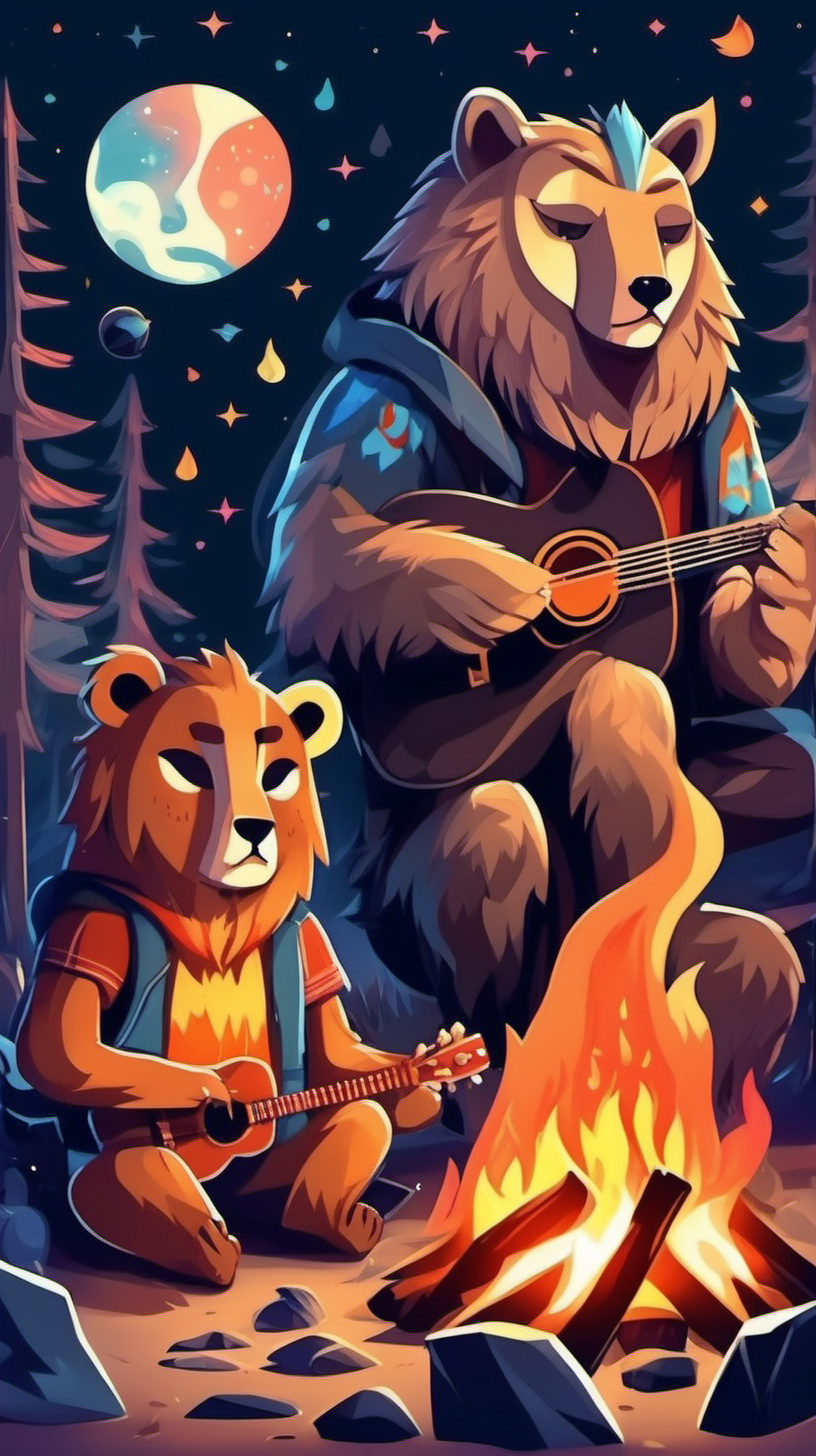cosmic bear lion wolf owl music campfire