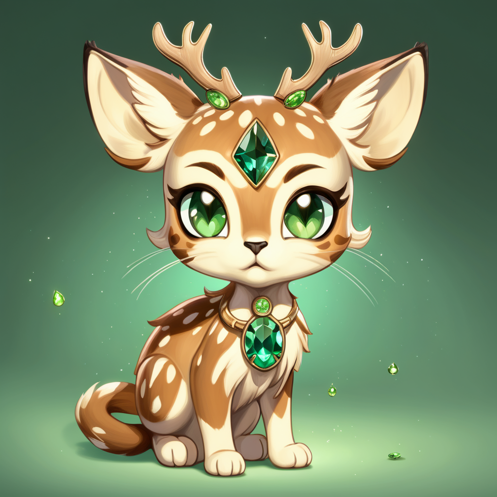 A green petite cat with antlers and green