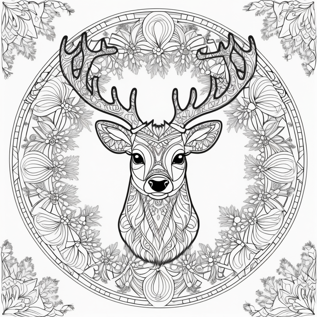 mandala coloring page - Reindeer. Whole page mandala theme including background.
