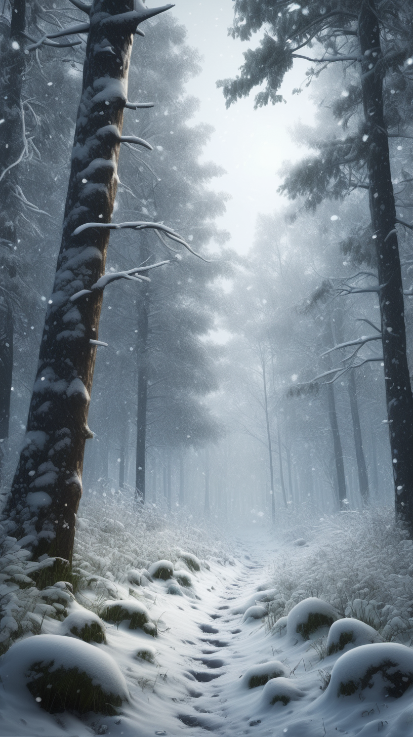 Realistic snowstorm in the forest