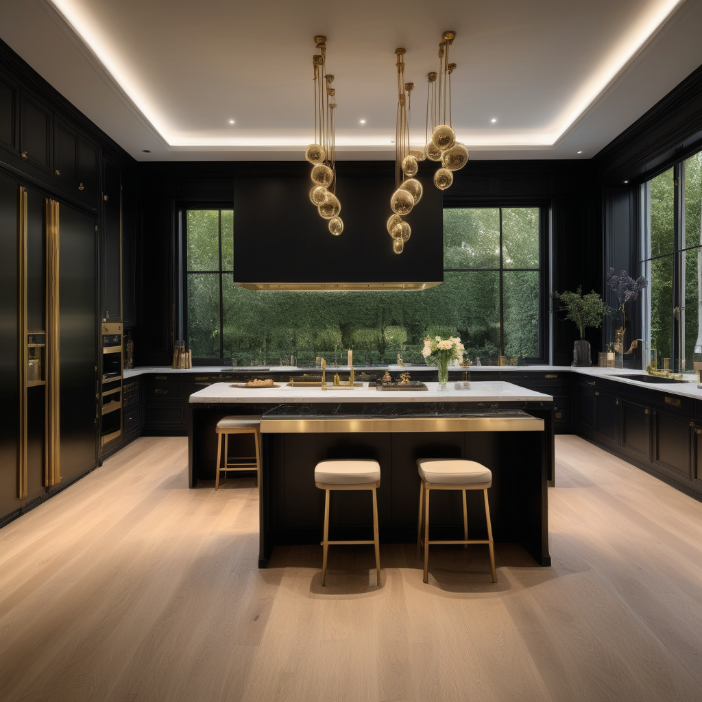 hyperrealistic of an elegant palatial modern Parisian kitchen