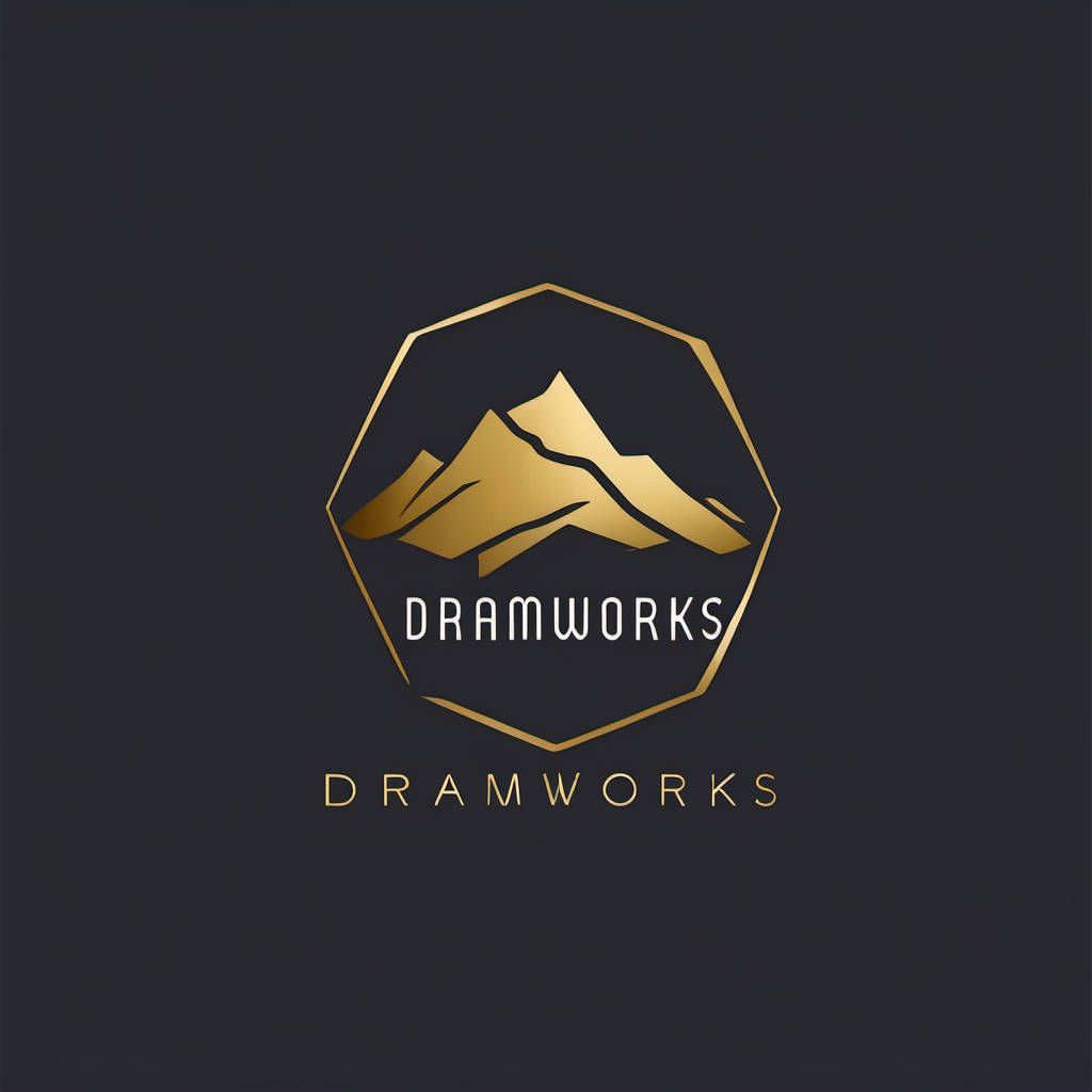 a minimal logo with cairngorm mountains and gold foil modern font that says "DramWorks" 