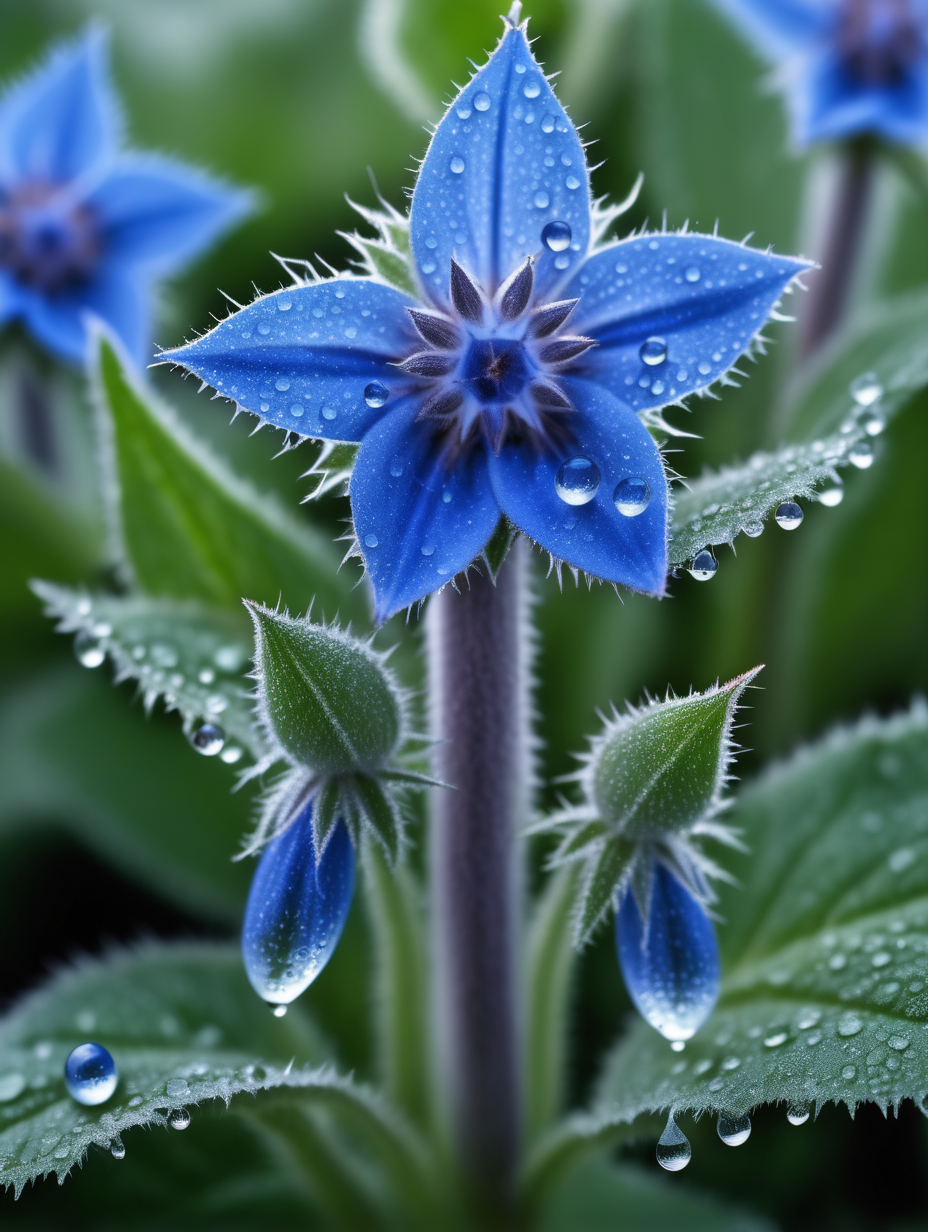 plant borage with dew drops