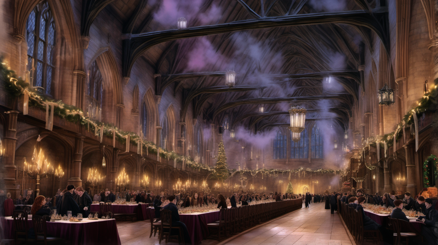 Hogwarts great hall decorated for Yule Ball intricate