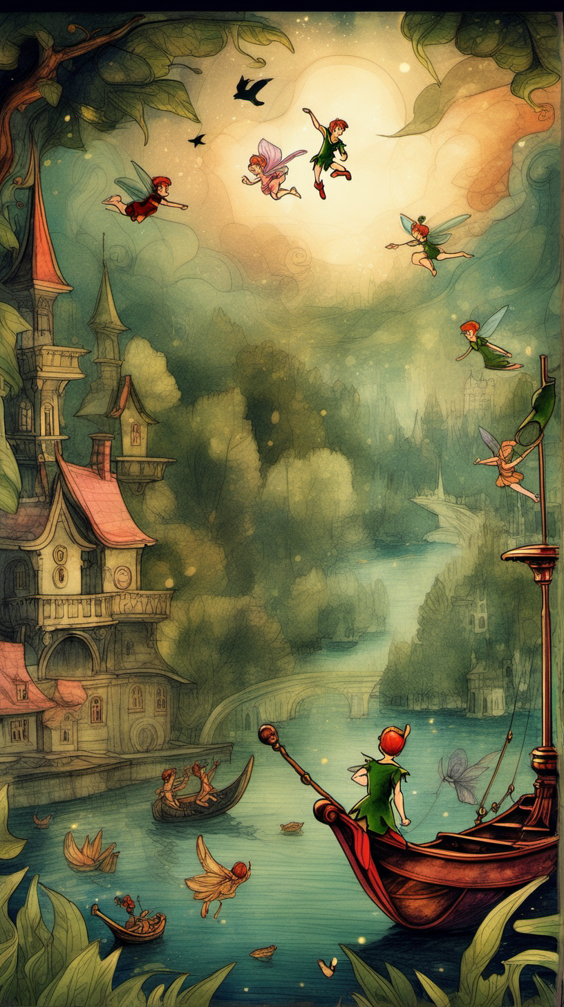 peter pan fairy tale illustrationIn various painting styles