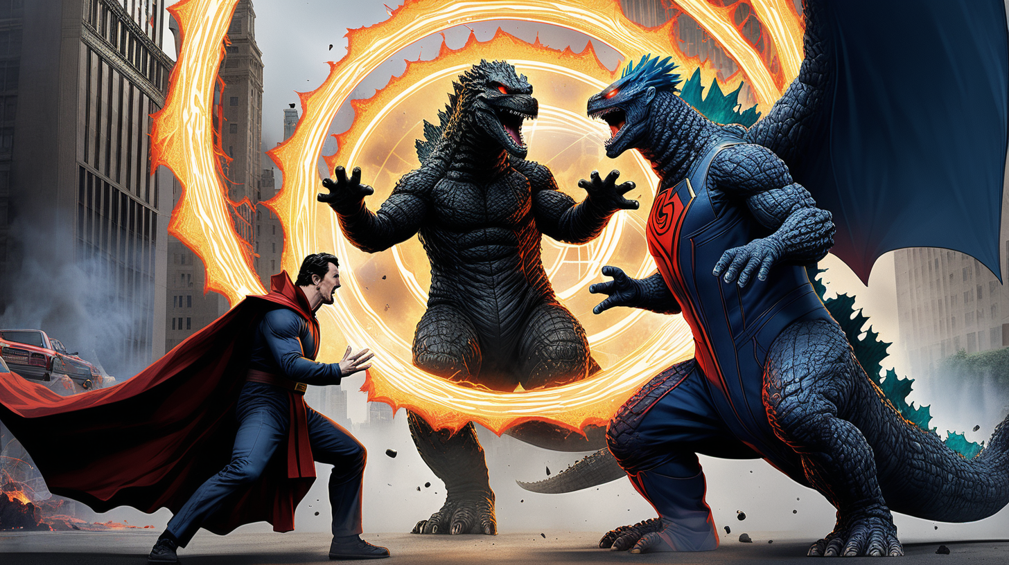 Godzilla fighting Doctor Strange