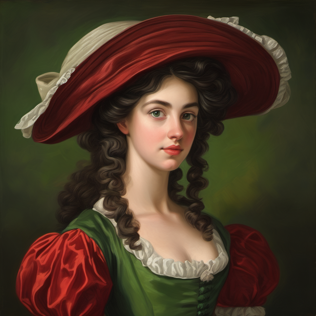 18th century beautiful young woman with dark brown