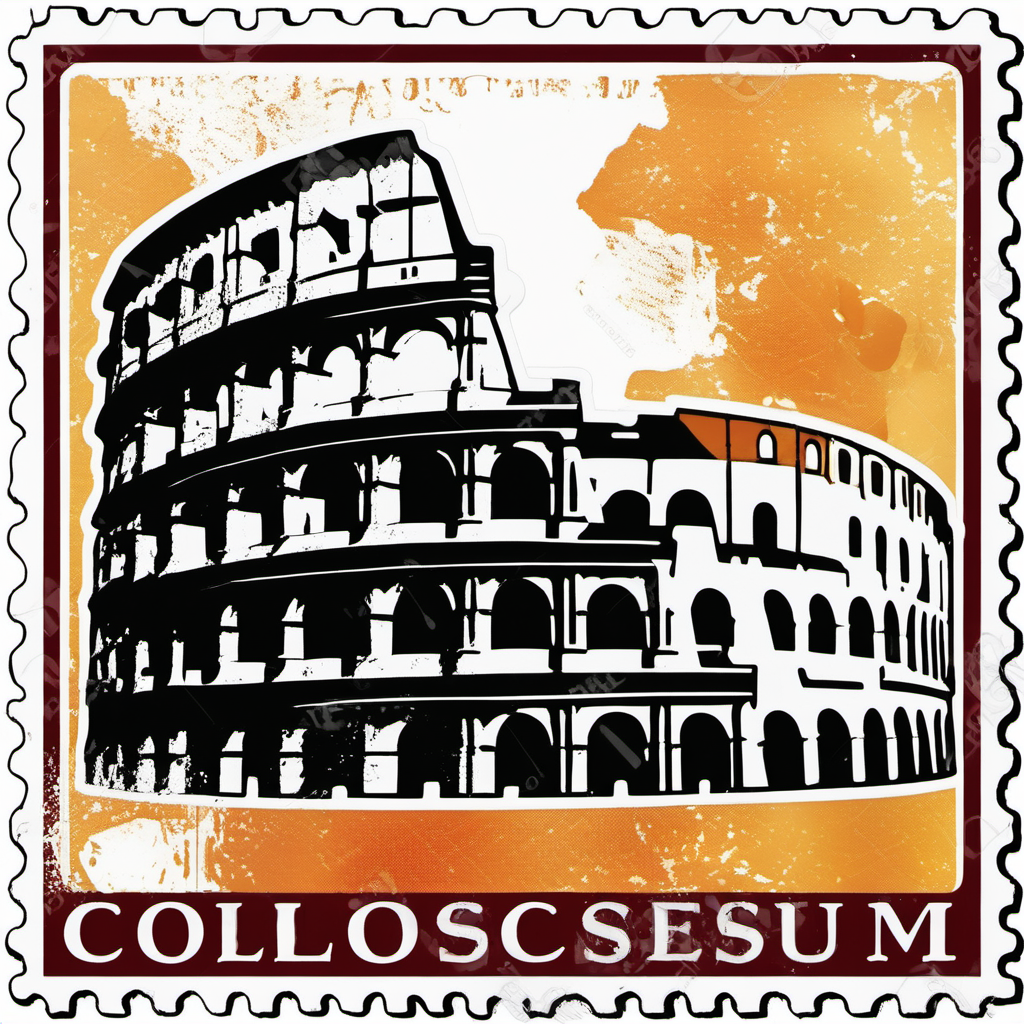 stamp with Colosseum Rome abstract colourful distressed edges