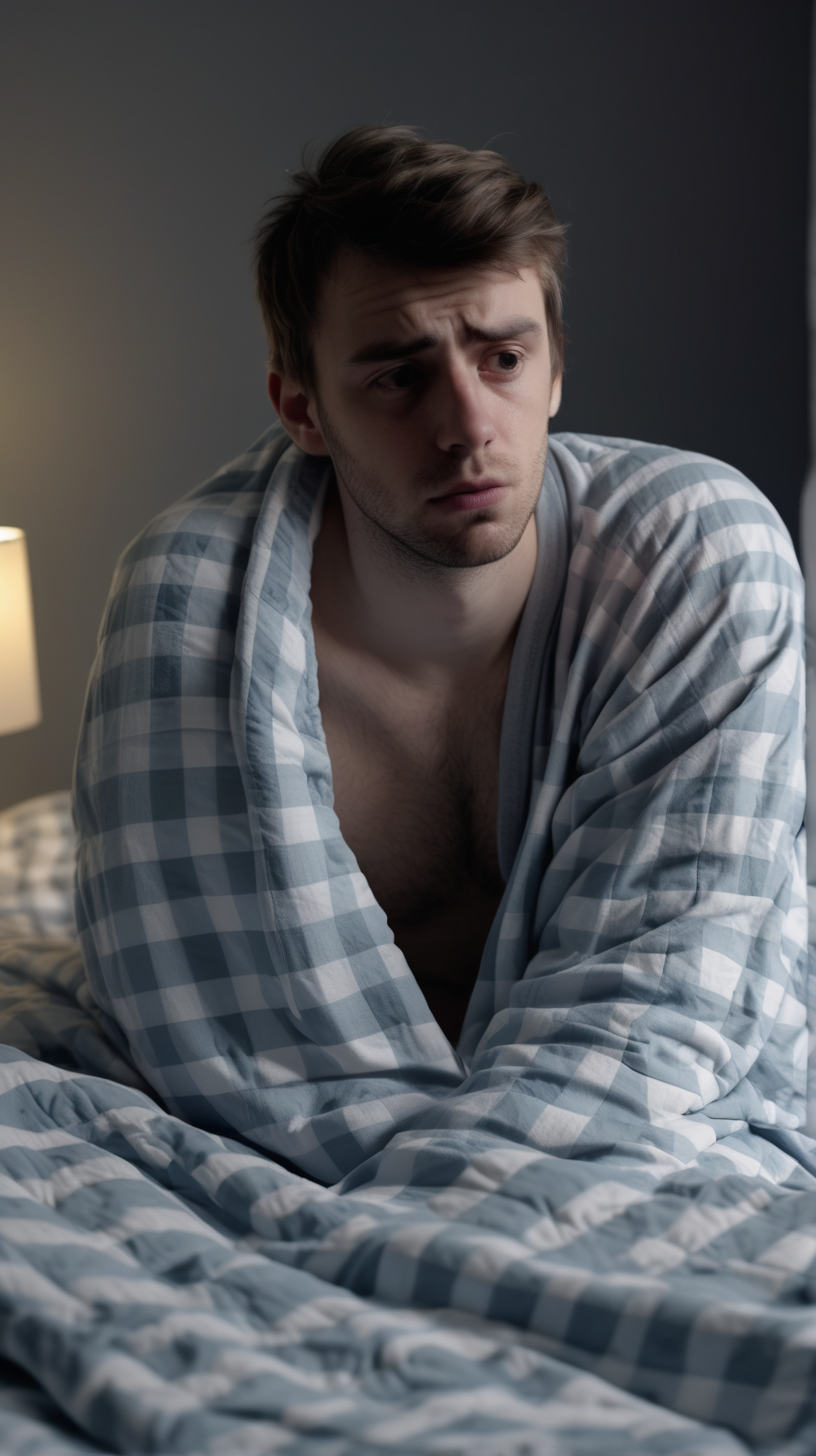 young adult man in bed in his pyjamas
