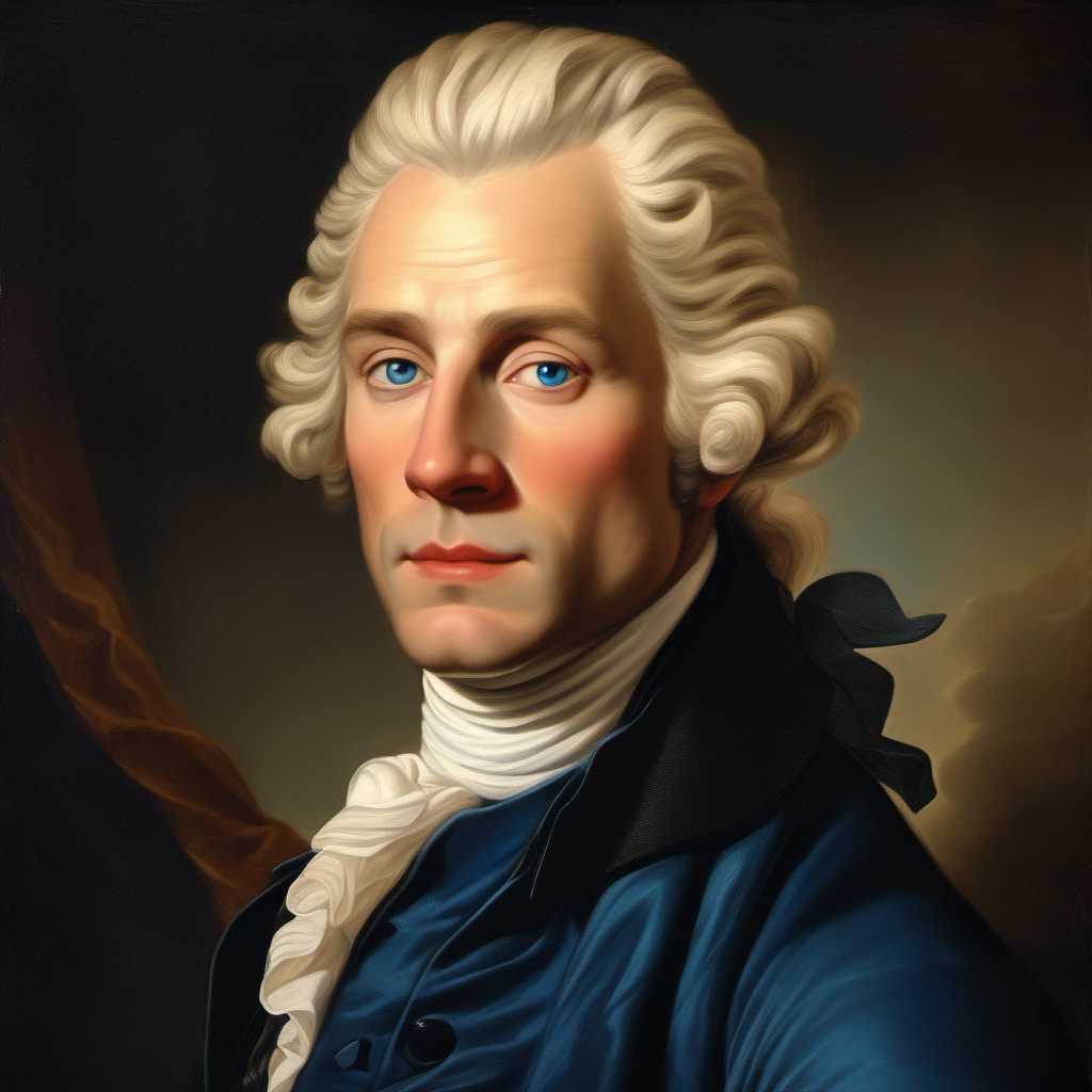18th century handsome older man lawyer straight blonde hair blue eyes