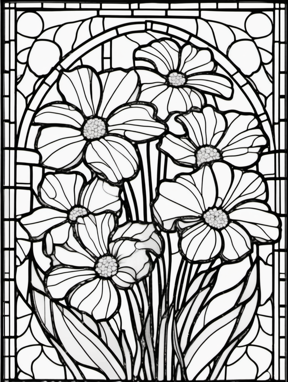 stained glass flowers, coloring page, no color