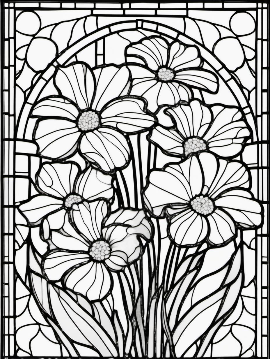 stained glass flowers coloring page no color | MUSE AI