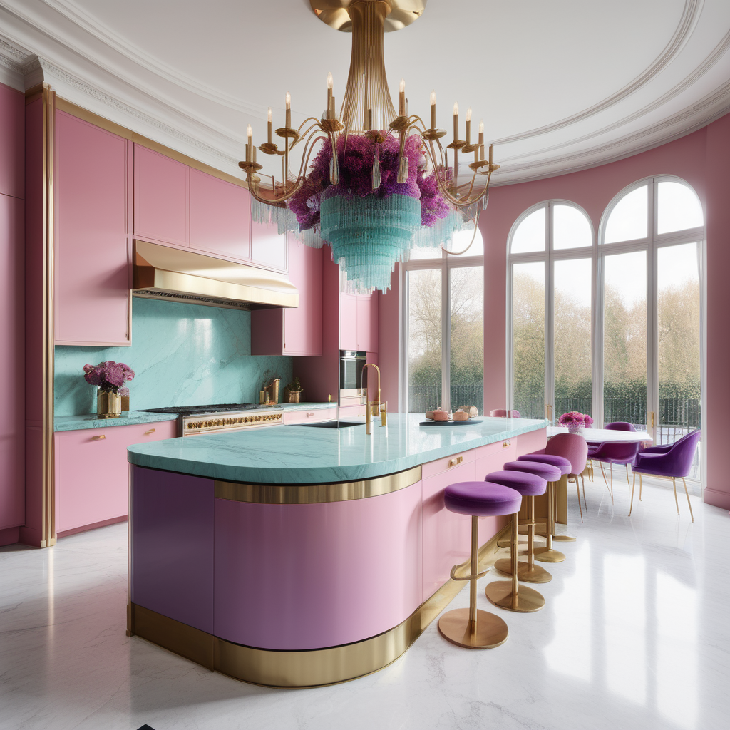 hyperrealistic image of large modern Parisian kitchen with